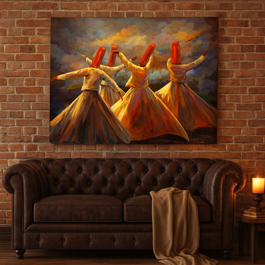 Whirling Dervish Wall Art Painting – Sufi Dance Canvas, Spiritual Home Décor