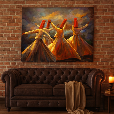 Whirling Dervish Wall Art Painting – Sufi Dance Canvas, Spiritual Home Décor