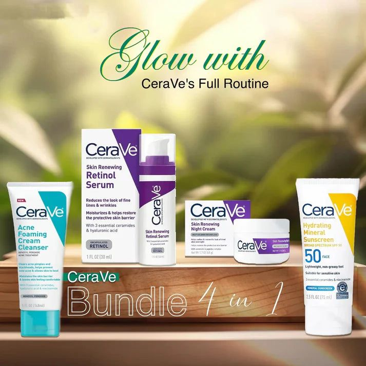 CeraVe 4-in-1 Skincare Kit – Cleanser, Serum, Night Cream & Sunblock for Healthy, Radiant Skin