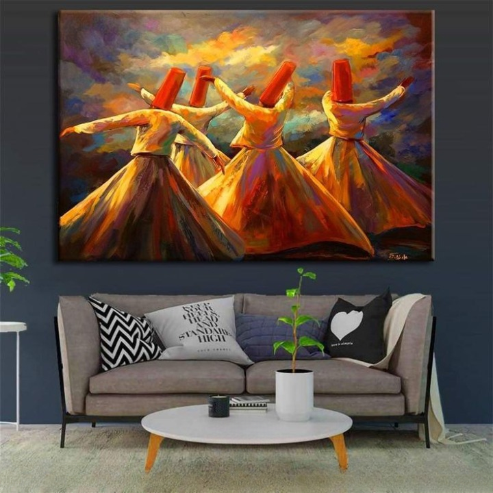 Whirling Dervish Wall Art Painting – Sufi Dance Canvas, Spiritual Home Décor