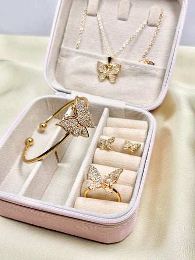 4 PCS Cute Butterfly Shaped Necklace Earrings Sets Jewelry Crystal Sets Gift