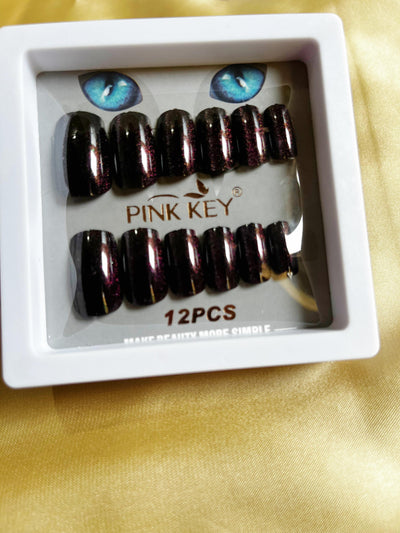 Dark Red Cat eye nails | Daily wear Press on nails