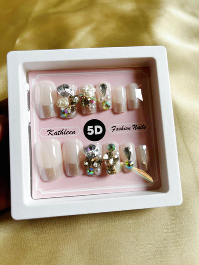 5D Fashion Nails - Red with Glitter and Rhinestones