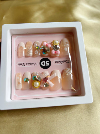 5D Fashion Nails - Red with Glitter and Rhinestones