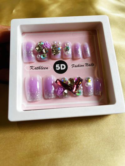 5D Fashion Nails - Red with Glitter and Rhinestones